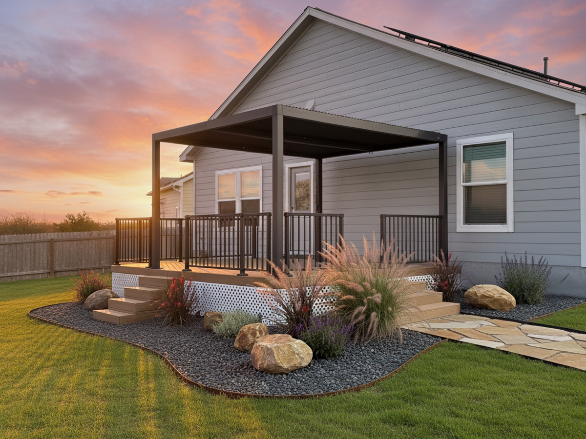 Wood pergola with sunset view in Cedar Park TX